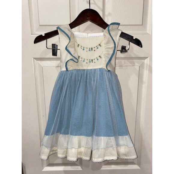 Well Dressed Wolf Girls Oh Holy Night 4T Blue & Cream Dress - Picture 8 of 8